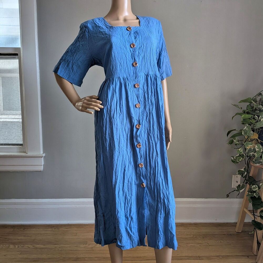 Vintage 90s Mark, Fore & Strike Babydoll Dress Blue Lagenlook Minimalist XL